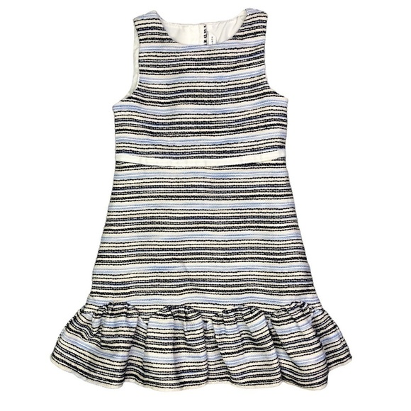 Janie and Jack dress rustic woven striped sleeveless flounce blue white 6